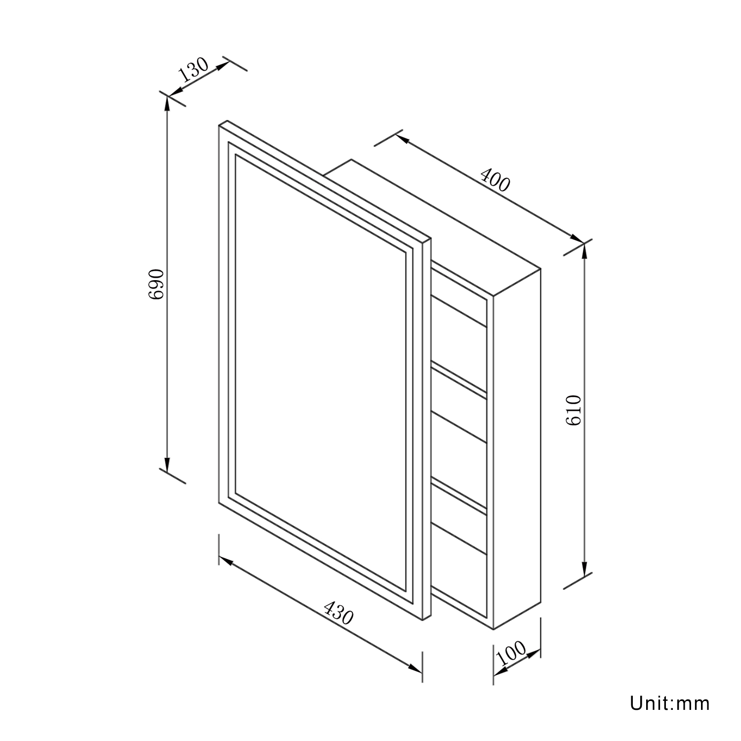 ELEGANT Bathroom LED Mirror Sliding Door 430x690mm Mirror